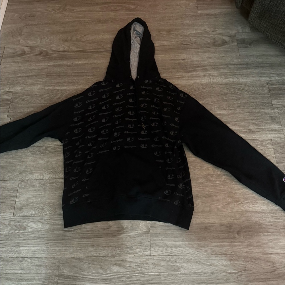 Champion Black Hoodie with Logo Pattern